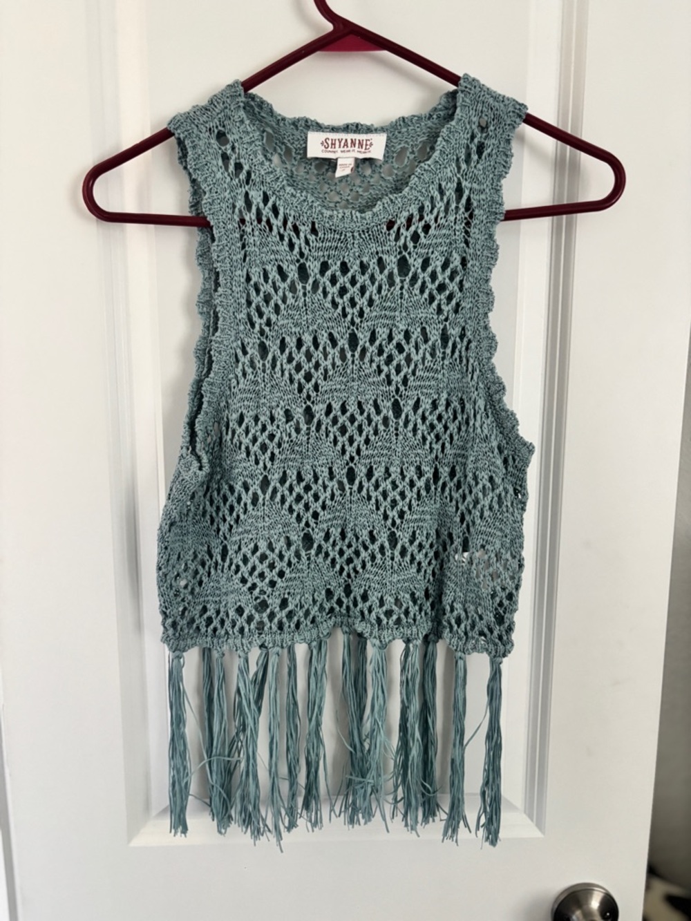 Shyanne Crochet Fringe Tank - Light blue